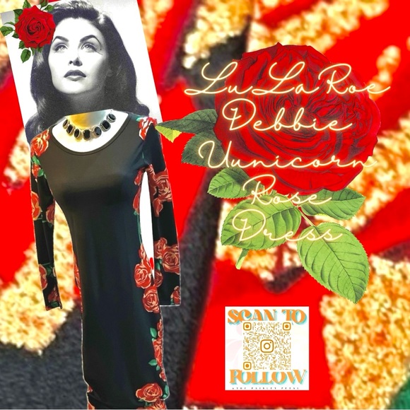 LuLaRoe Dresses & Skirts - LU LA ROE UNICORN DEBBIE RED ROSE COLLECTION BODYCON LONG SLEEVE DRESS